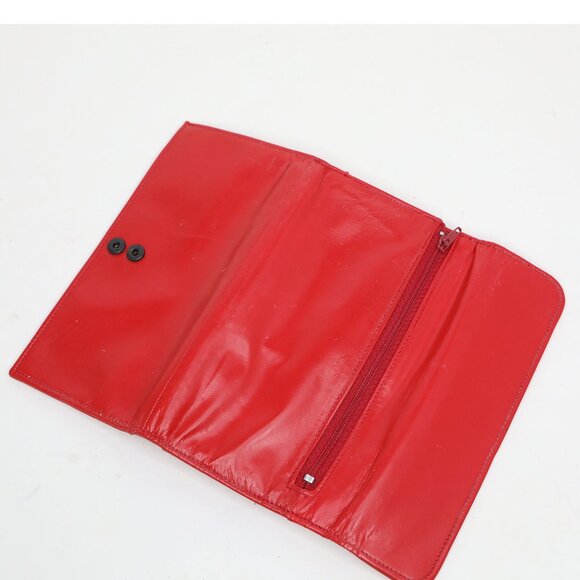 Vintage Merangue Red Genuine Leather Bifold Wallet with Calculator & Pen Retro - Picture 6 of 11